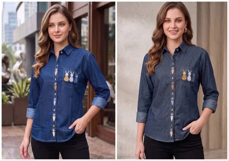 Vp 92 Denim Elegant Embroidered Ladies Shirt