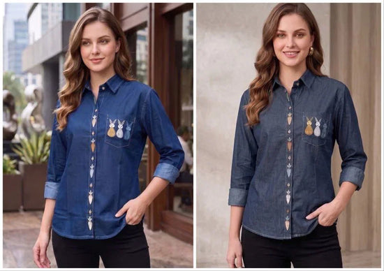 Vp 92 Denim Elegant Embroidered Ladies Shirt