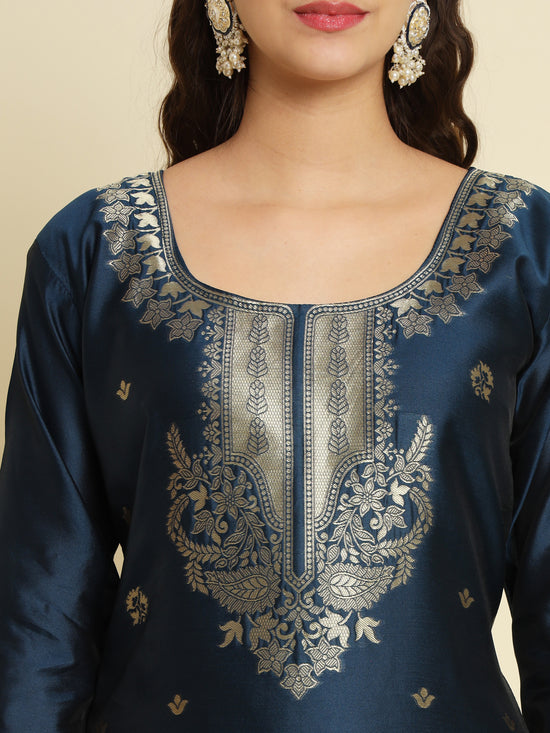 Amrah Wholesale Vp 9476 Teal Silk Jacquard Kurti Pant Dupatta Set