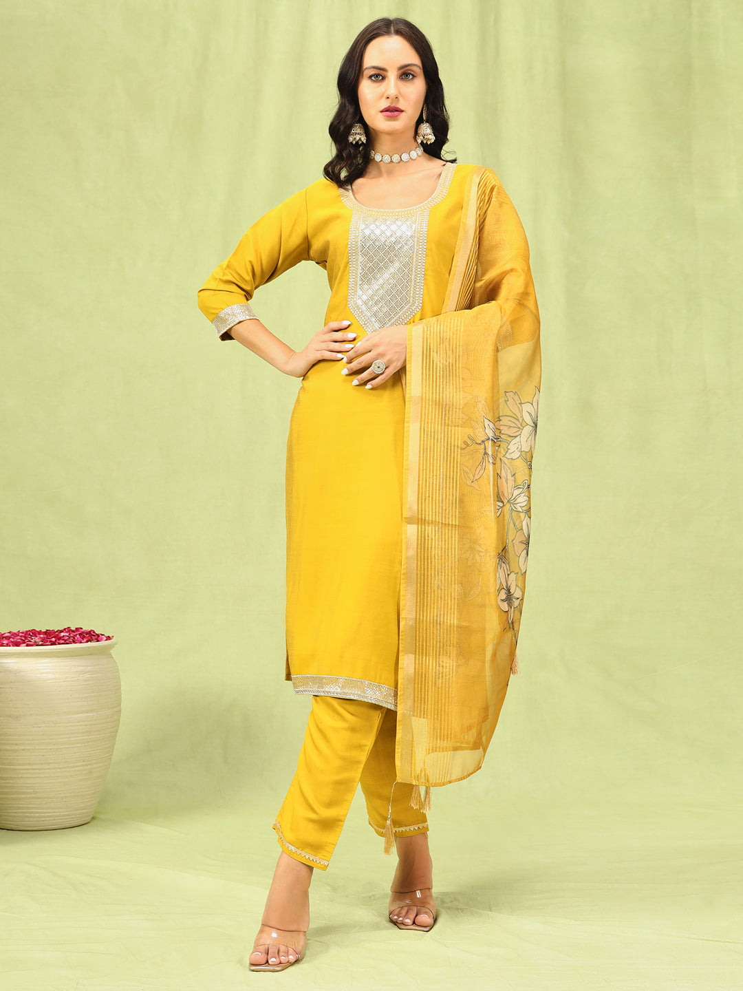 Vp 9585 Viscose Roman Silk Kurta Pant Dupatta Set