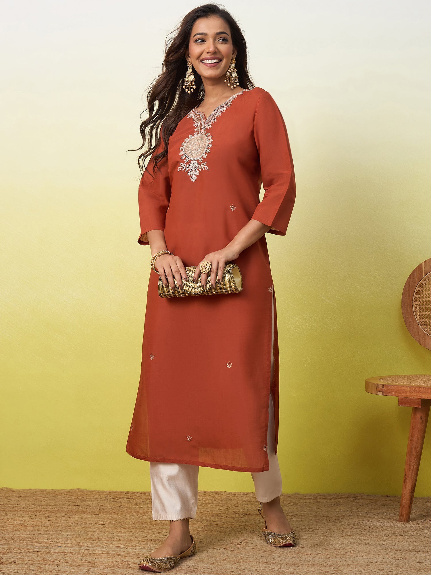 Vp 9877 Viscose Roman Silk Embroidered Kurti - Amrah Wholesale
