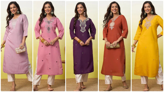 Vp 9877 Viscose Roman Silk Embroidered Kurti - Amrah Wholesale