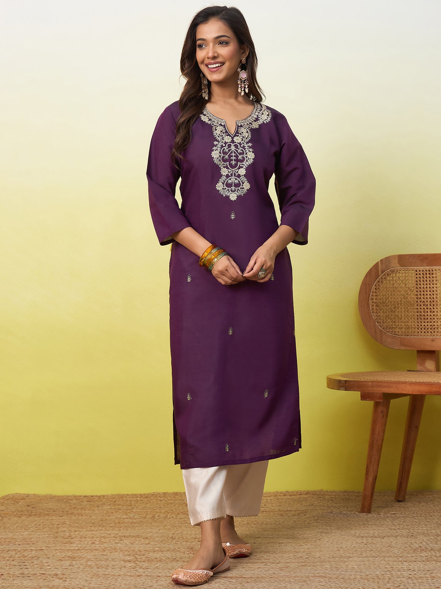 Vp 9877 Viscose Roman Silk Embroidered Kurti - Amrah Wholesale