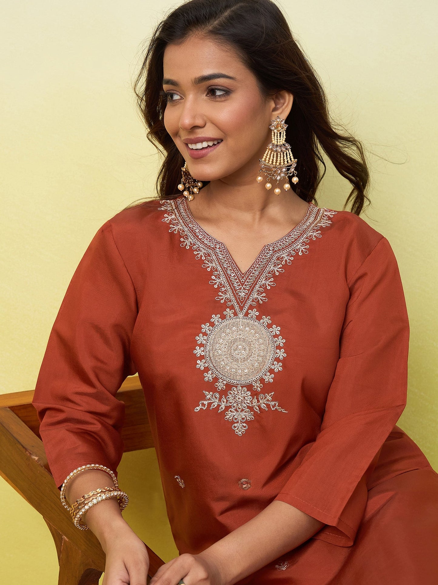 Vp 9877 Viscose Roman Silk Embroidered Kurti - Amrah Wholesale
