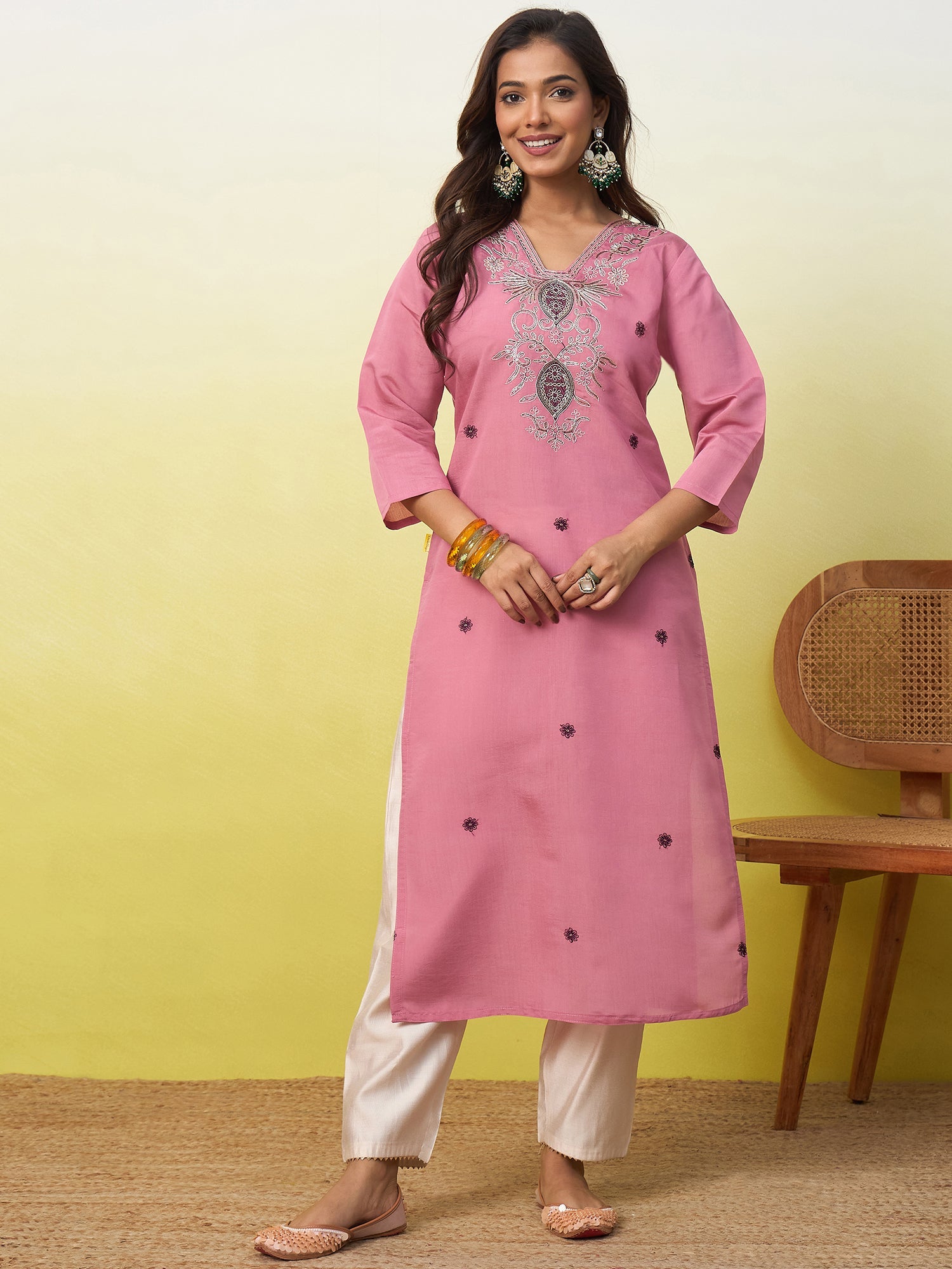 Vp 9877 Viscose Roman Silk Embroidered Kurti - Amrah Wholesale