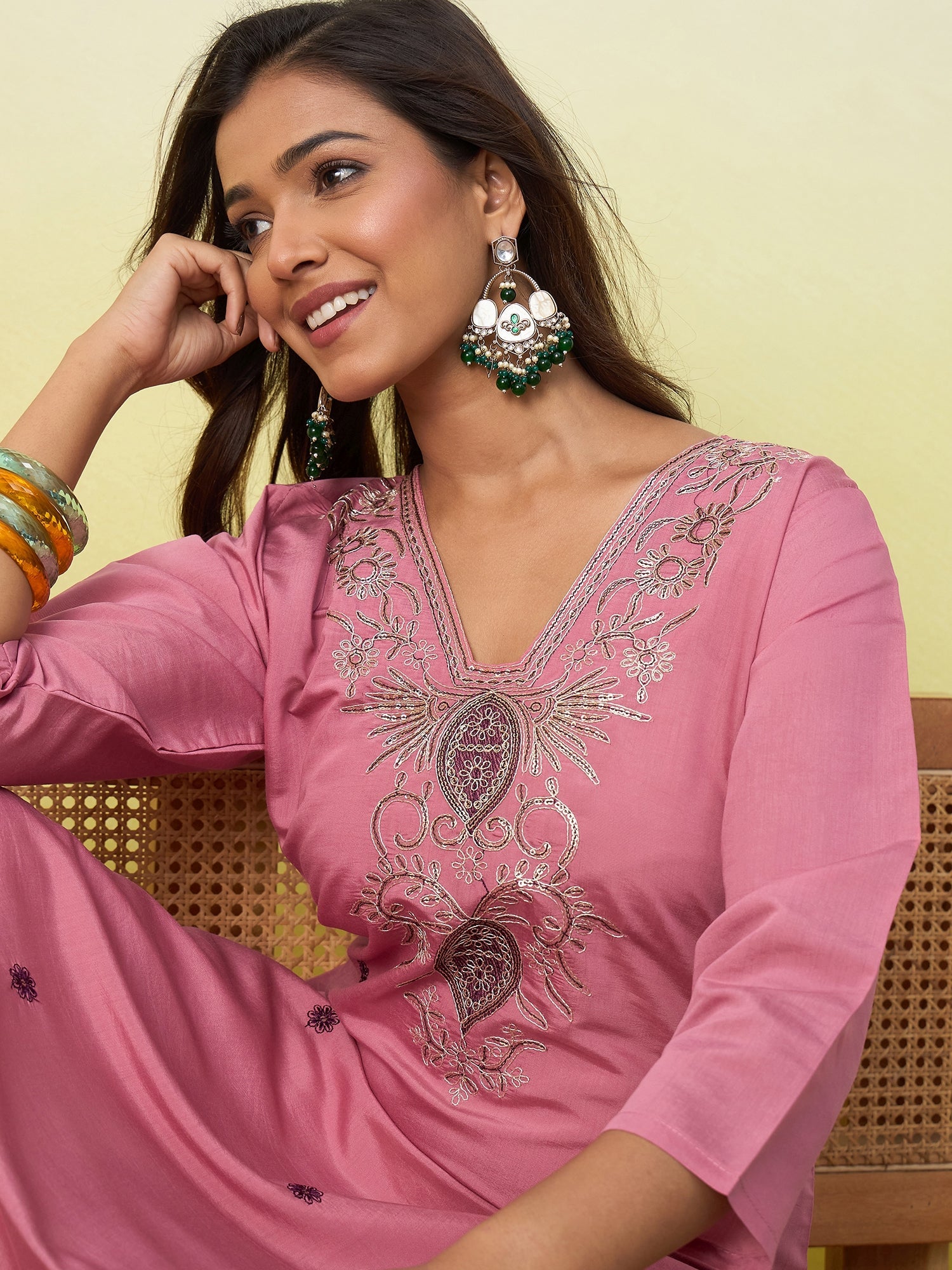 Vp 9877 Viscose Roman Silk Embroidered Kurti - Amrah Wholesale