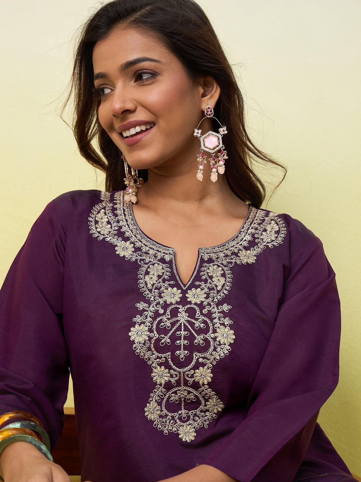 Vp 9877 Viscose Roman Silk Embroidered Kurti - Amrah Wholesale