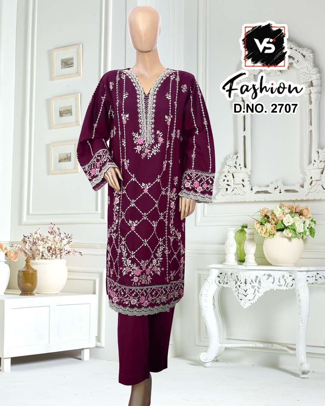 VS.Fashion 2707 Rayon Satin Embroidered Pakistani Suit Set