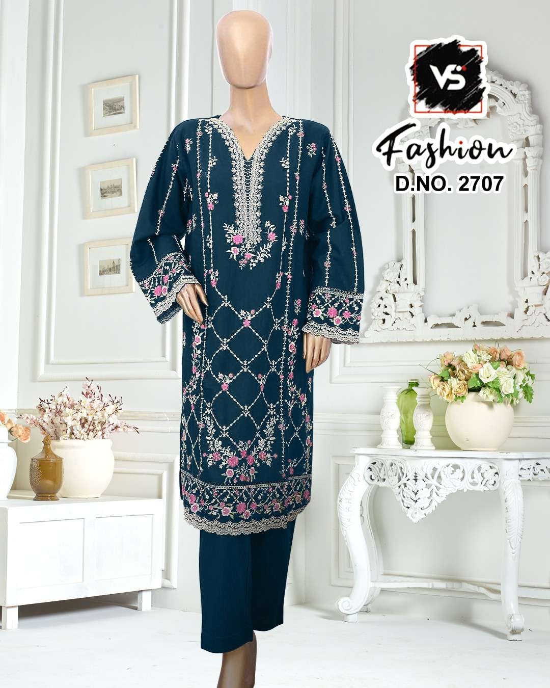 VS.Fashion 2707 Rayon Satin Embroidered Pakistani Suit Set