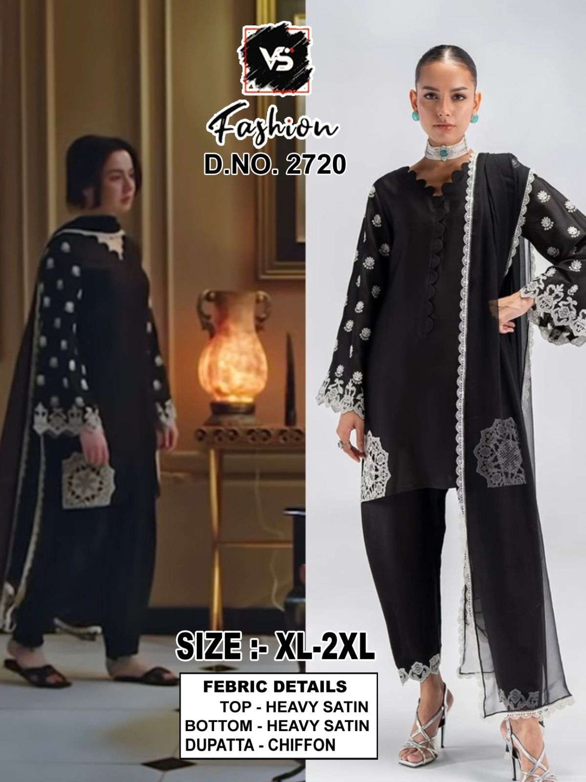 VS.Fashion 2720 Satin Embroidered Pakistani Suit Set