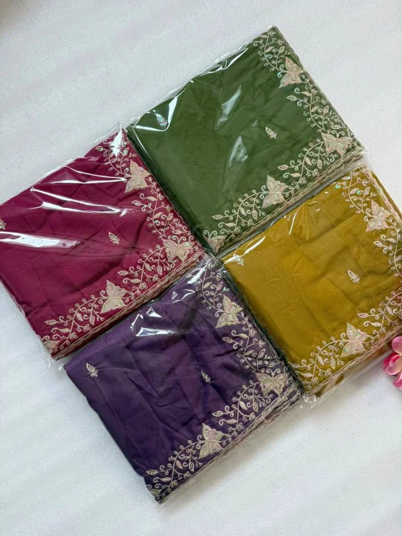 VT 903 T Star Georgette Embroidery Sequence Work Saree - Amrah Wholesale