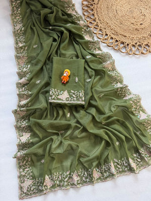 VT 903 T Star Georgette Embroidery Sequence Work Saree