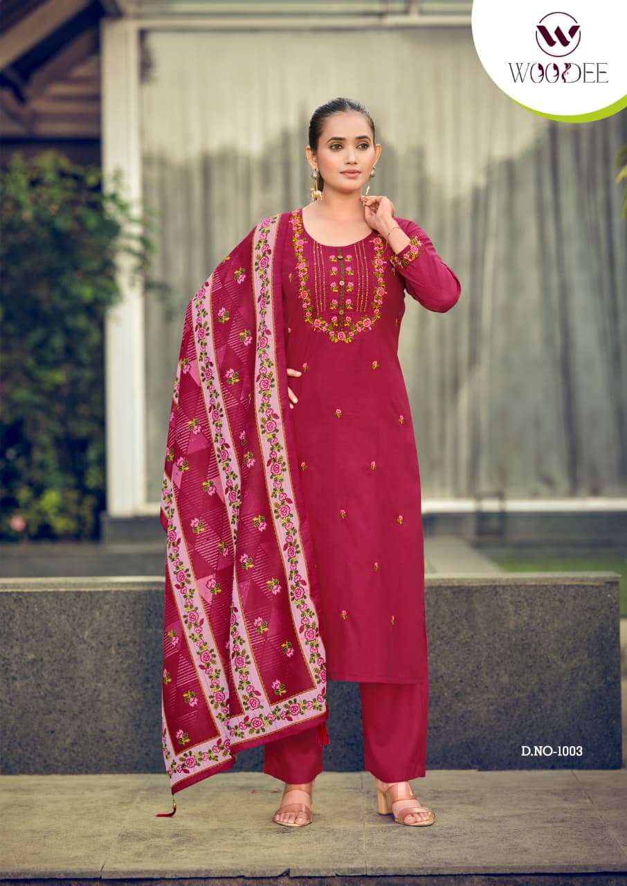 Woodee Bawree Premium Rayon Kurti Pant Dupatta Set