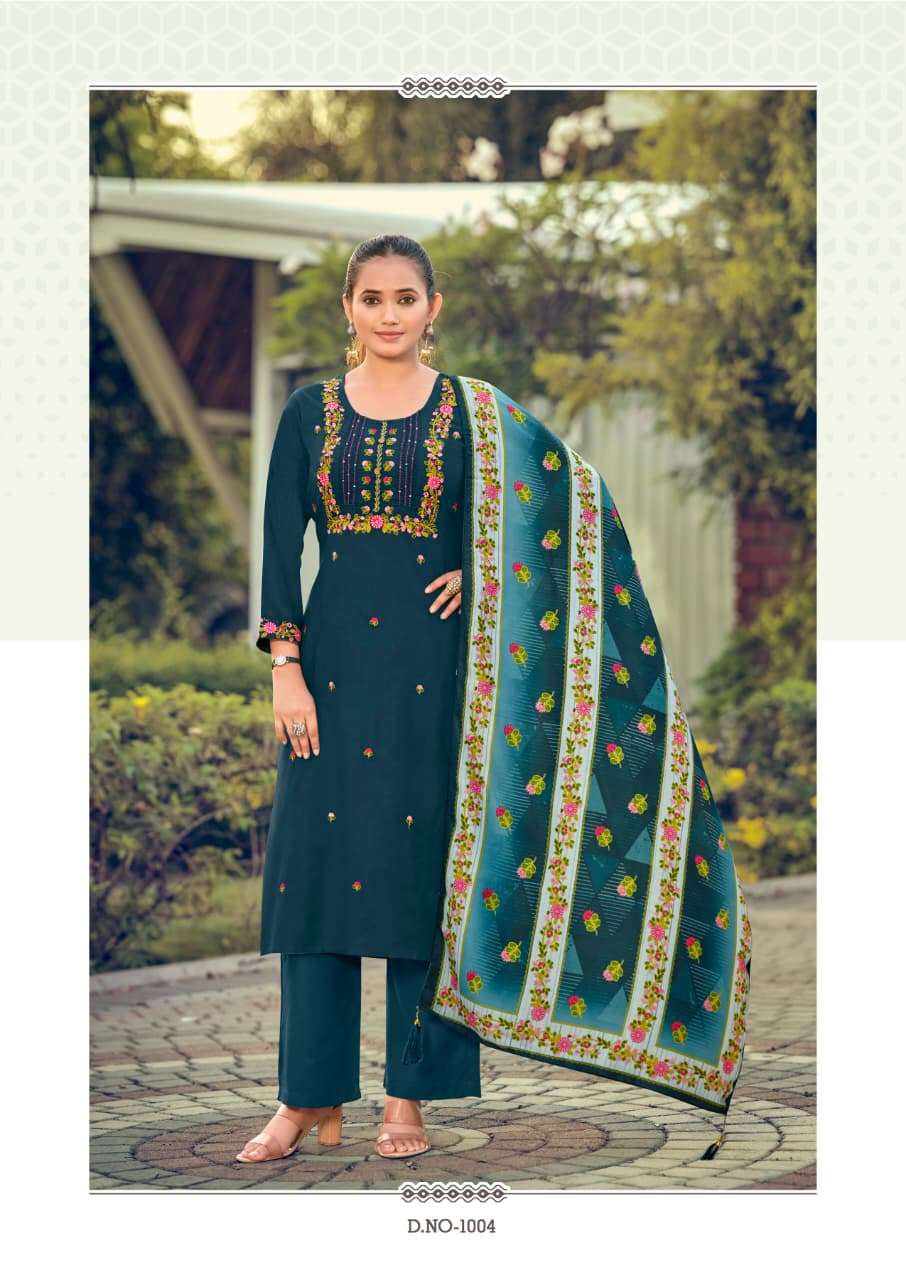 Woodee Bawree Premium Rayon Kurti Pant Dupatta Set