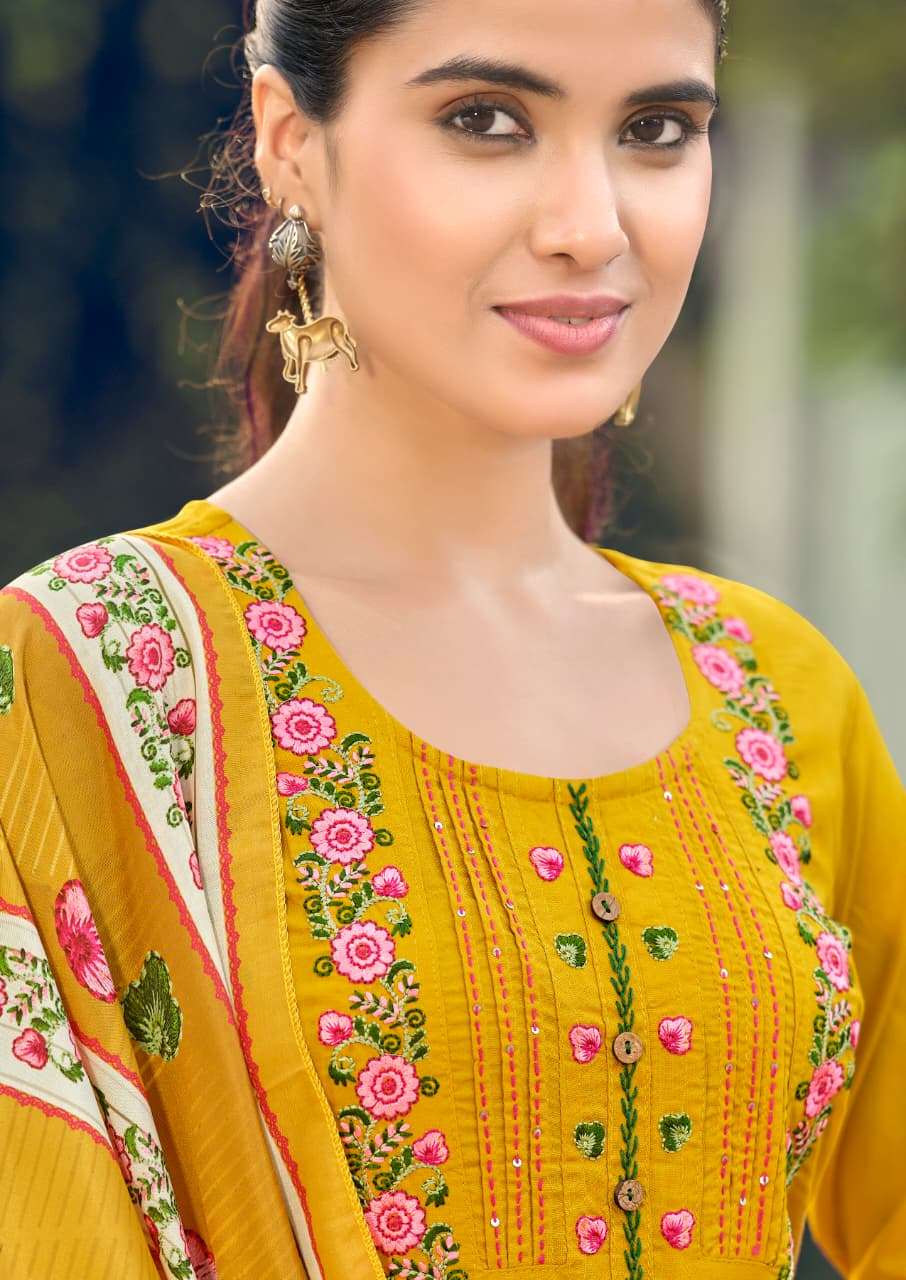 Woodee Bawree Premium Rayon Kurti Pant Dupatta Set
