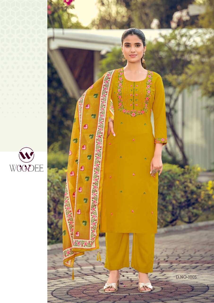Woodee Bawree Premium Rayon Kurti Pant Dupatta Set