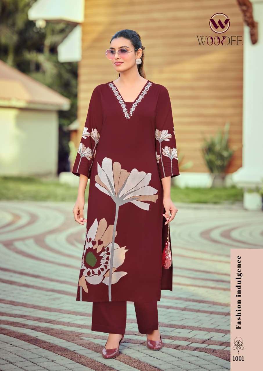 WOODEE Harmeen Rayon Printed Kurti Pant Set