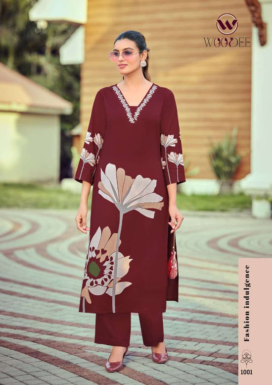 WOODEE Harmeen Rayon Printed Kurti Pant Set