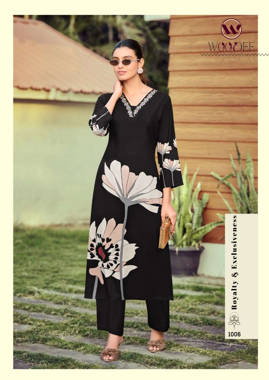 WOODEE Harmeen Rayon Printed Kurti Pant Set