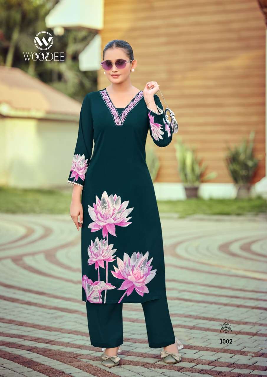 WOODEE Harmeen Rayon Printed Kurti Pant Set
