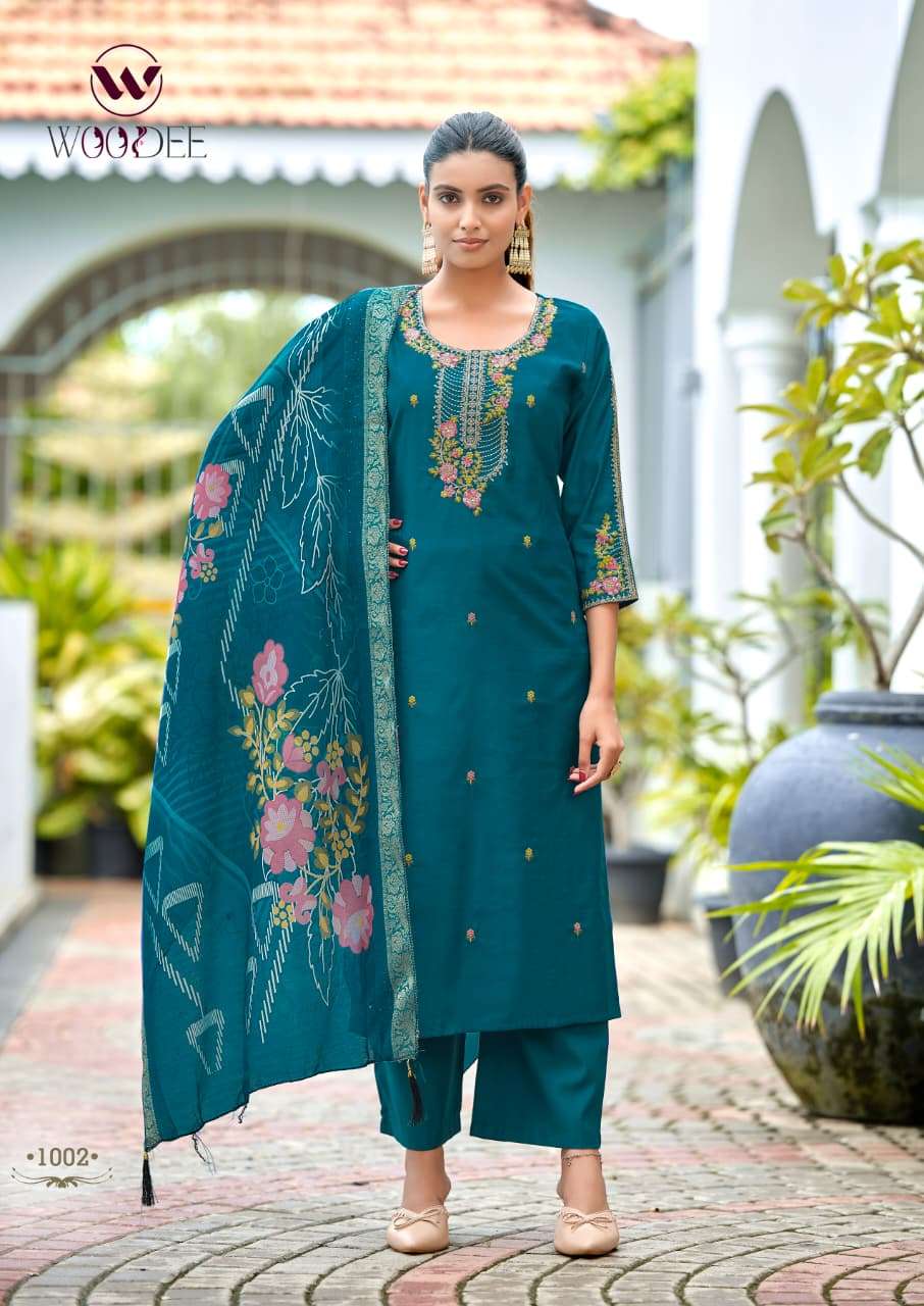 WOODEE HOOR Viscose Gadhwal Embroidered Salwar Suit Set