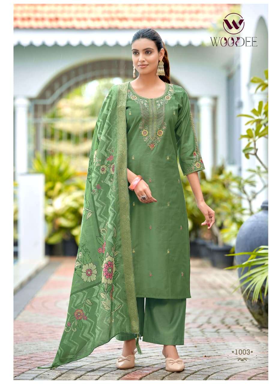 WOODEE HOOR Viscose Gadhwal Embroidered Salwar Suit Set