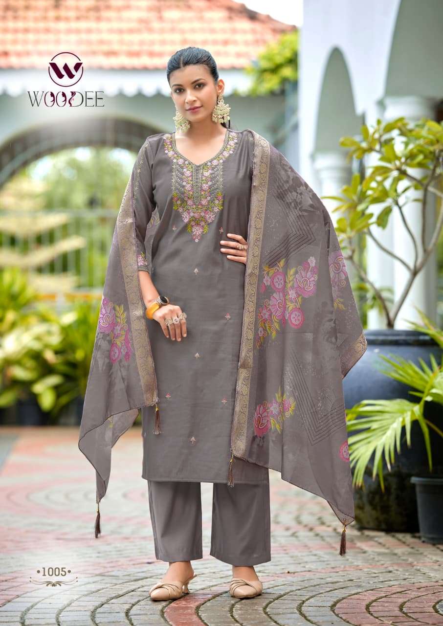 WOODEE HOOR Viscose Gadhwal Embroidered Salwar Suit Set