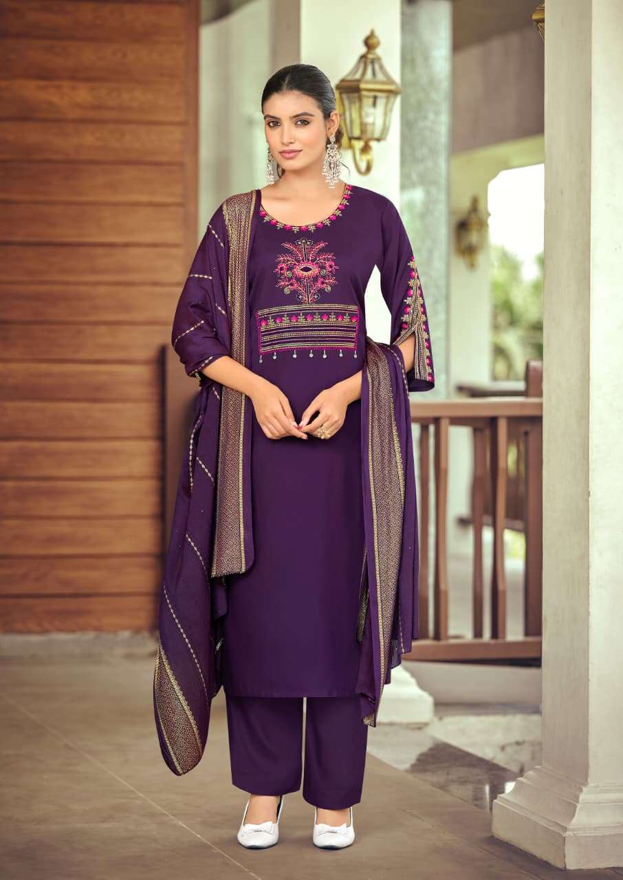 WOODEE NIKHAAR 1001 TO 1006 Series Rayon Embroidery Salwar Suit Set - Amrah Wholesale