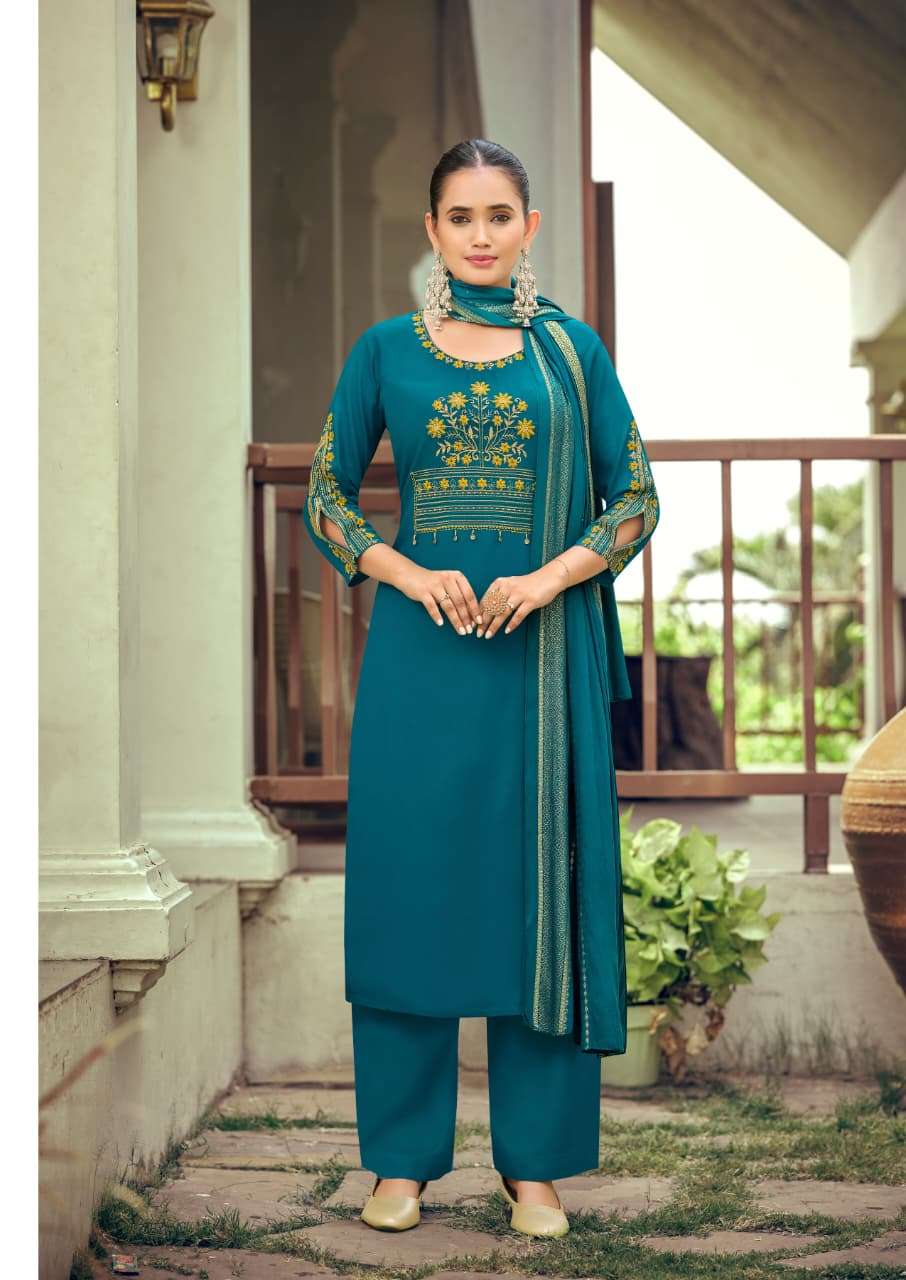 WOODEE NIKHAAR 1001 TO 1006 Series Rayon Embroidery Salwar Suit Set - Amrah Wholesale