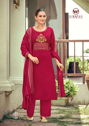 WOODEE NIKHAAR 1001 TO 1006 Series Rayon Embroidery Salwar Suit Set - Amrah Wholesale