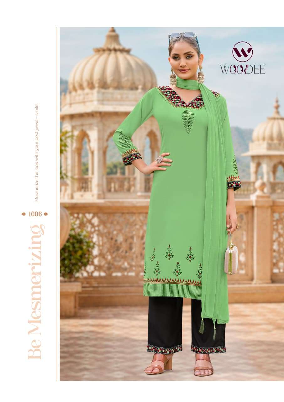 WOODEE NOOR Rayon Embroidery Printed Salwar Suit Set