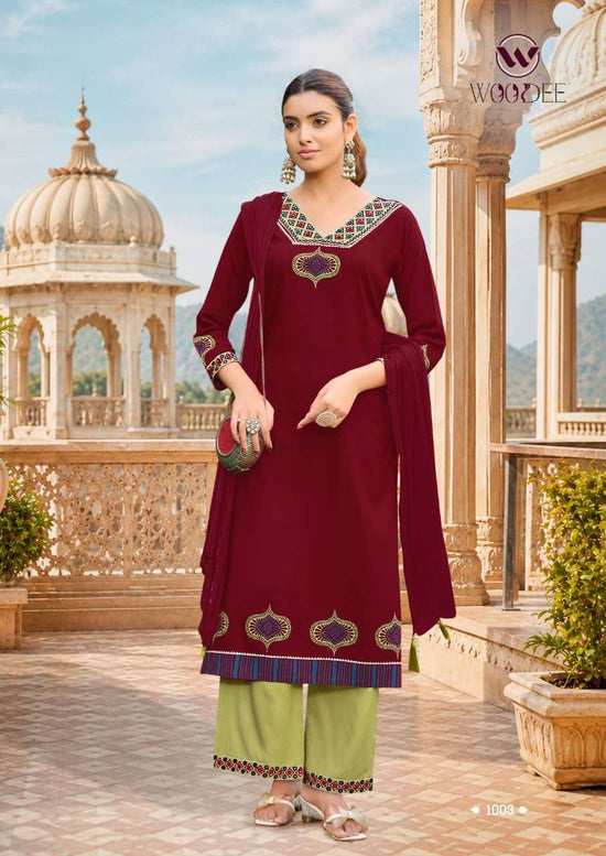 WOODEE NOOR Rayon Embroidery Printed Salwar Suit Set