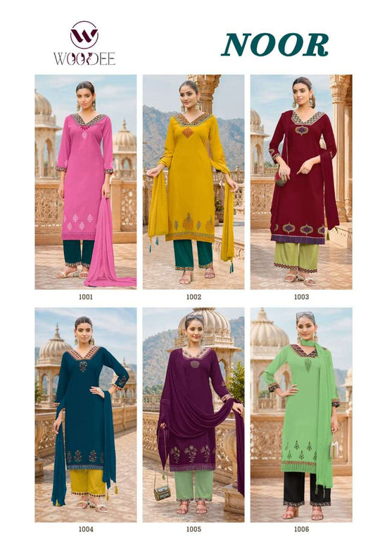 WOODEE NOOR Rayon Embroidery Printed Salwar Suit Set