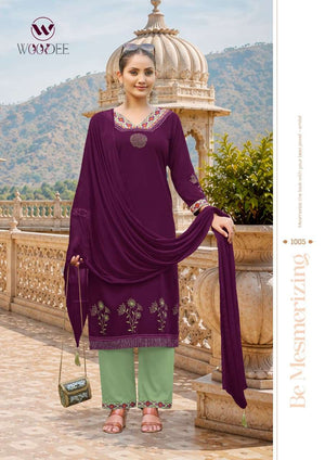 WOODEE NOOR Rayon Embroidery Printed Salwar Suit Set - Amrah Wholesale