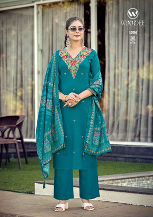 WOODEE RUTVI Rayon Embroidered Salwar Suit Set - Amrah Wholesale