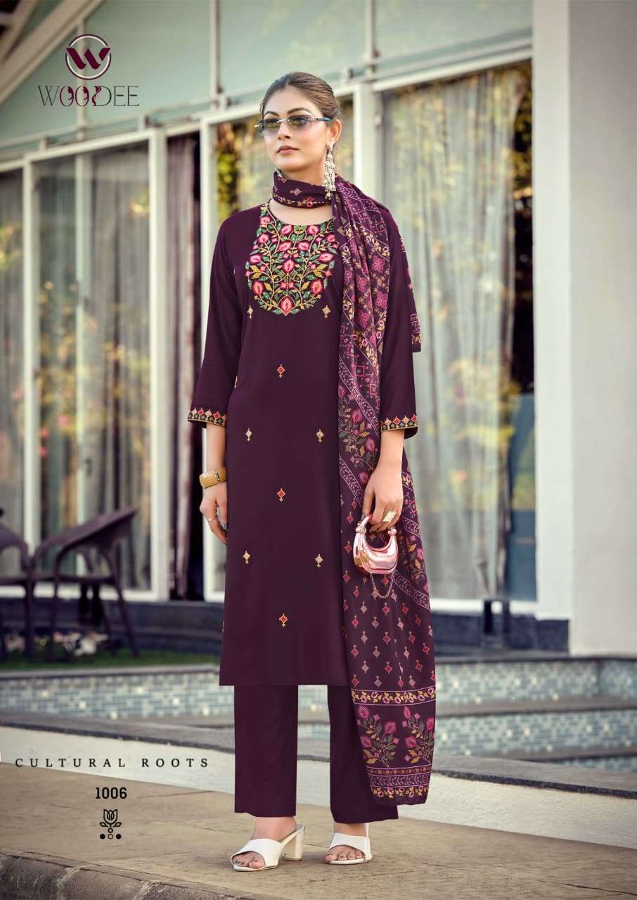 WOODEE RUTVI Rayon Embroidered Salwar Suit Set
