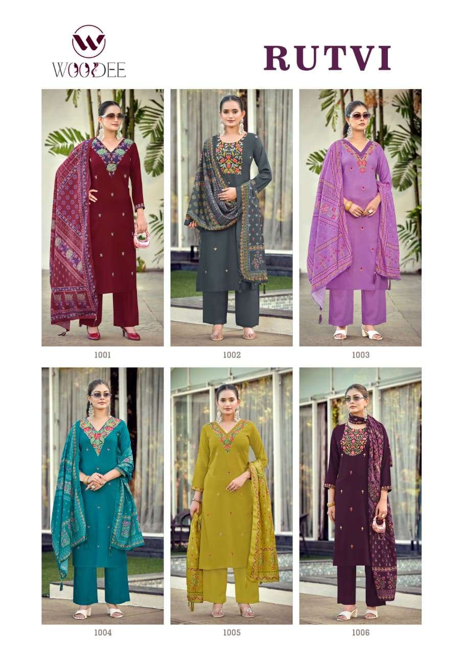 WOODEE RUTVI Rayon Embroidered Salwar Suit Set