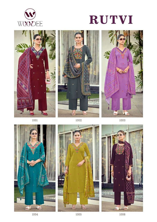 WOODEE RUTVI Rayon Embroidered Salwar Suit Set