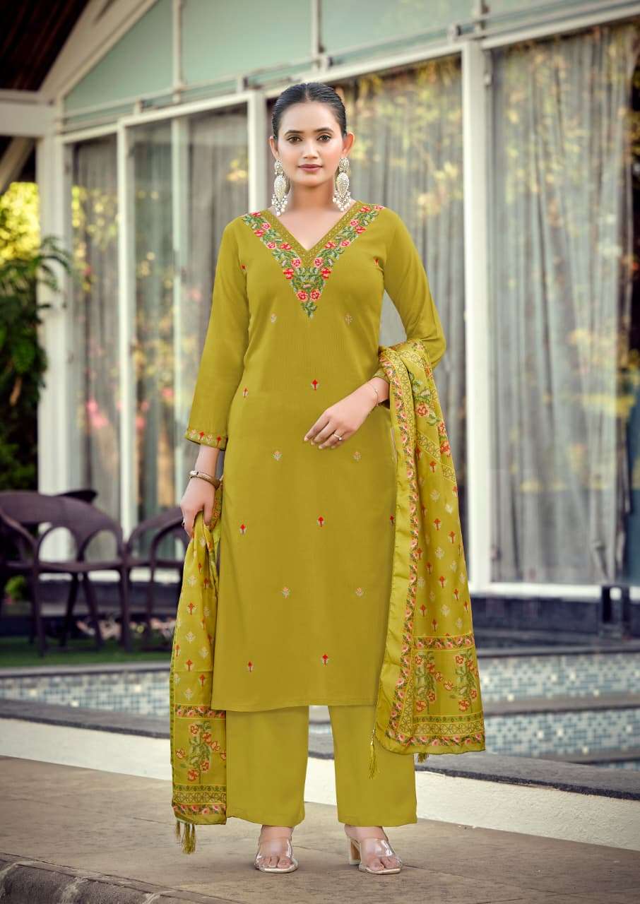 WOODEE RUTVI Rayon Embroidered Salwar Suit Set