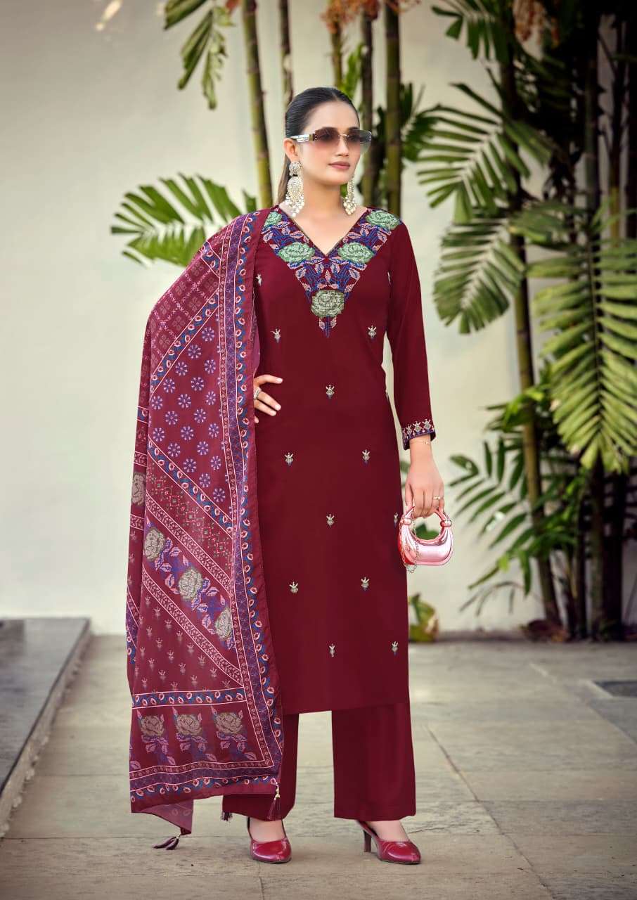 WOODEE RUTVI Rayon Embroidered Salwar Suit Set