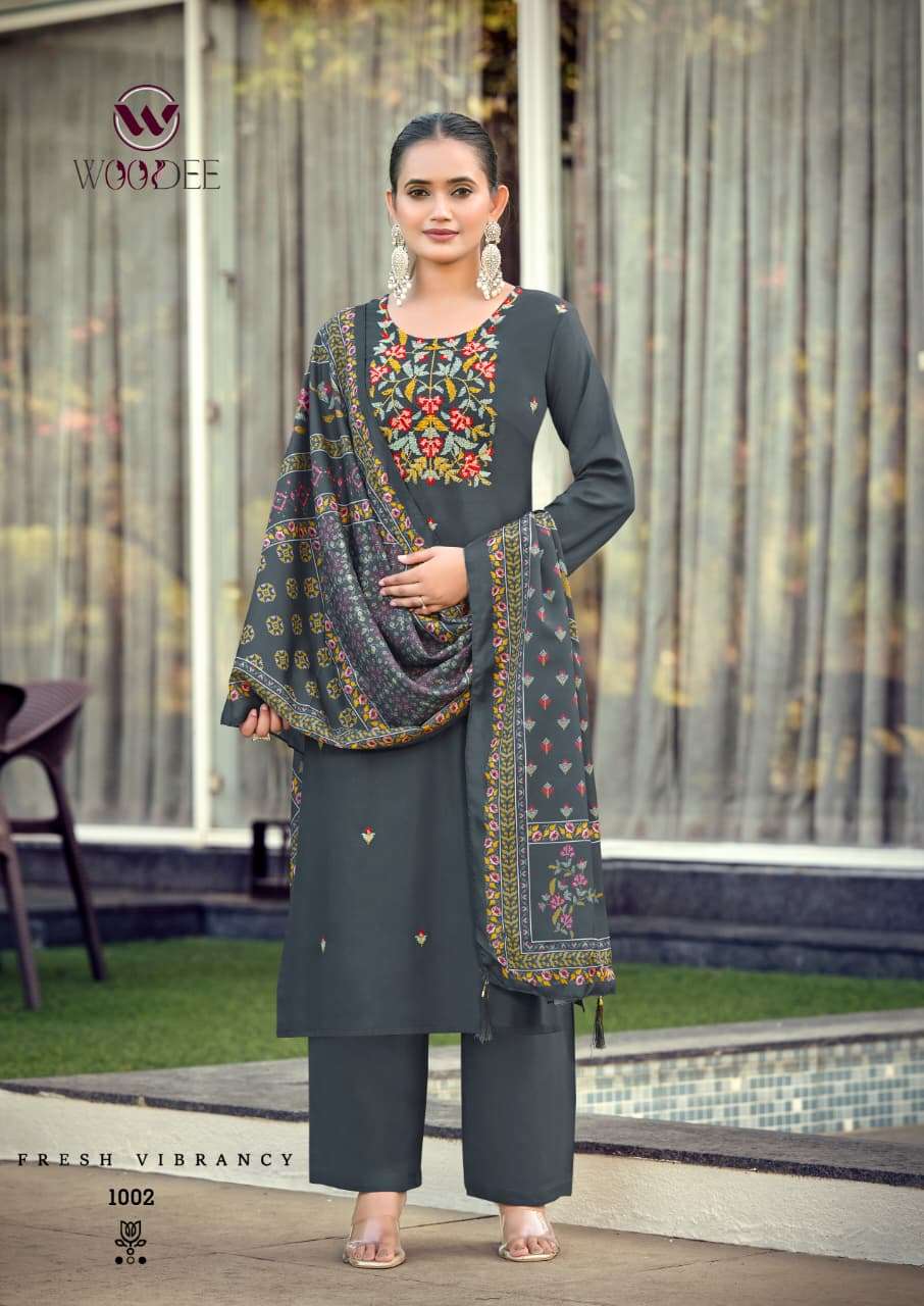 WOODEE RUTVI Rayon Embroidered Salwar Suit Set