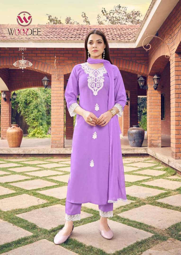 Woodee White Lotus Vol-02 Pure Rayon Salwar Suit Set