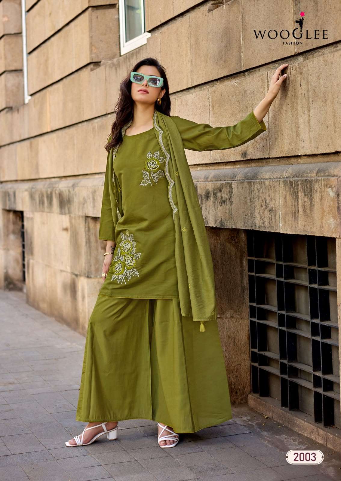WOOGLEE BLUE PEARL Viscose Silk Embroidered Stitched Suit Set