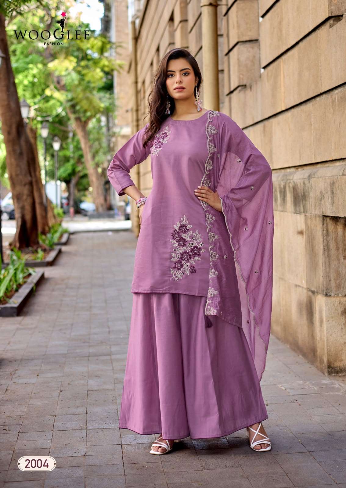 WOOGLEE BLUE PEARL Viscose Silk Embroidered Stitched Suit Set