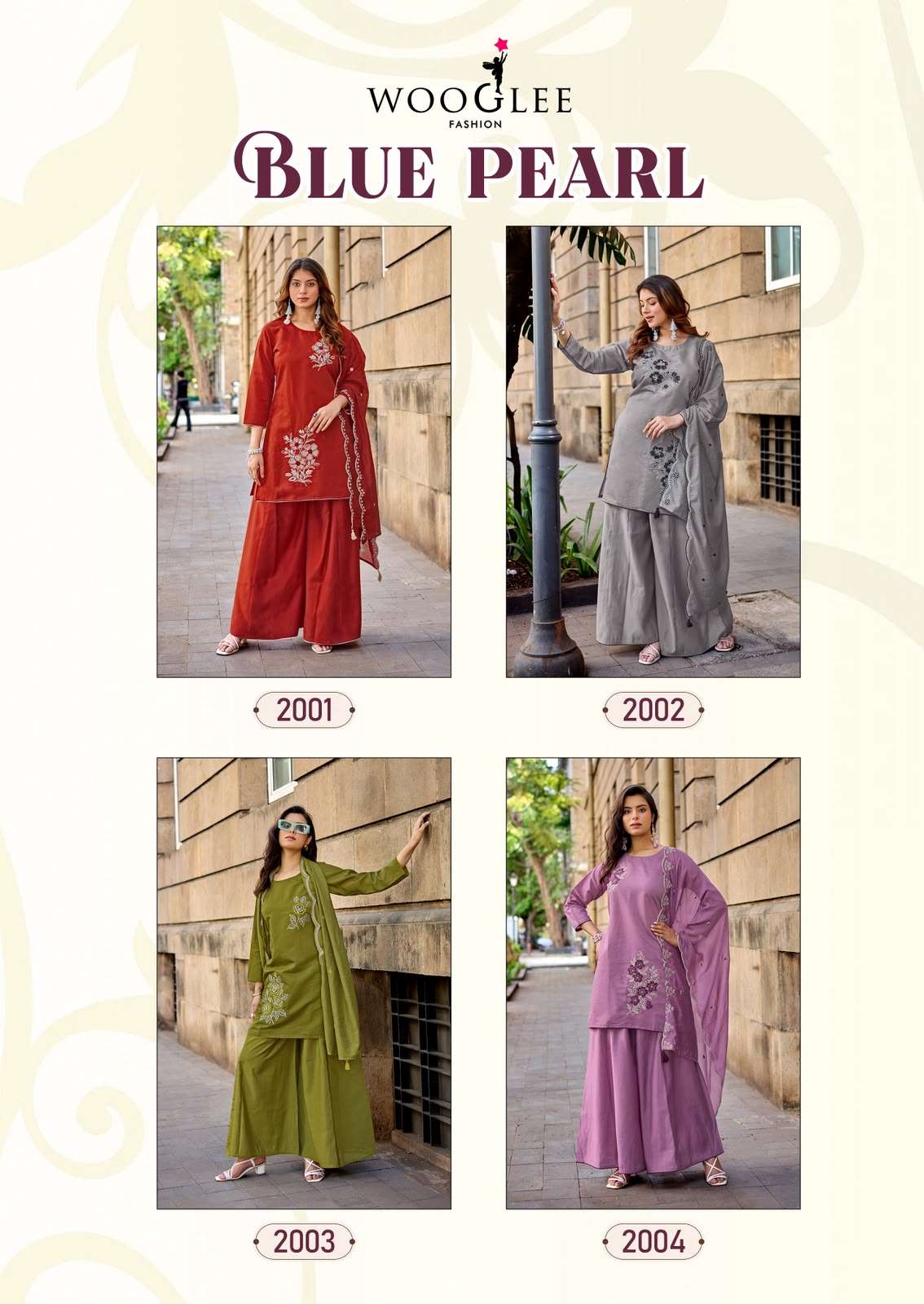 WOOGLEE BLUE PEARL Viscose Silk Embroidered Stitched Suit Set