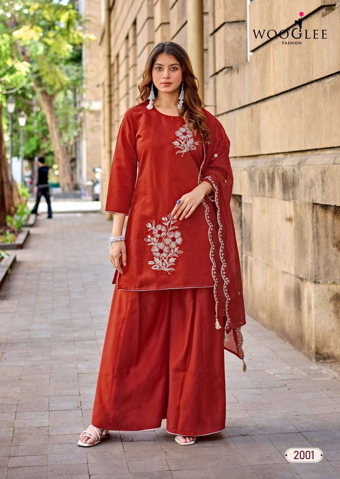 WOOGLEE BLUE PEARL Viscose Silk Embroidered Stitched Suit Set