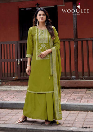 Wooglee Maharani Rayon Printed Stitched Suit Set