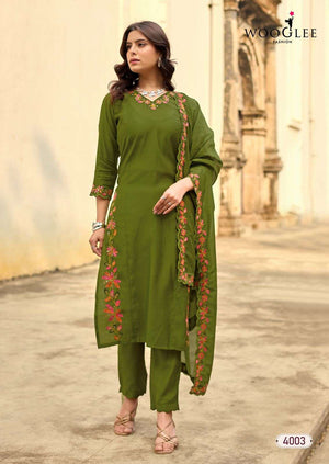 WOOGLEE RUDRIKA 4001-4004 Viscose Salwar Suit Set Wholesale Surat India