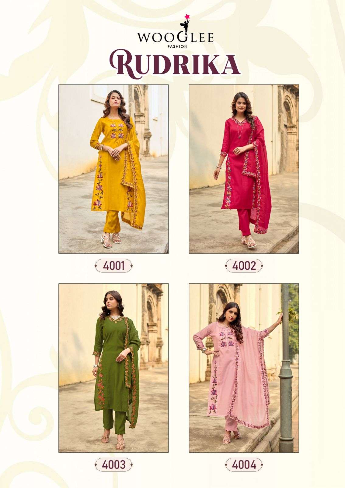 WOOGLEE RUDRIKA 4001 - 4004 Viscose Salwar Suit Set Wholesale Surat India - Amrah Wholesale