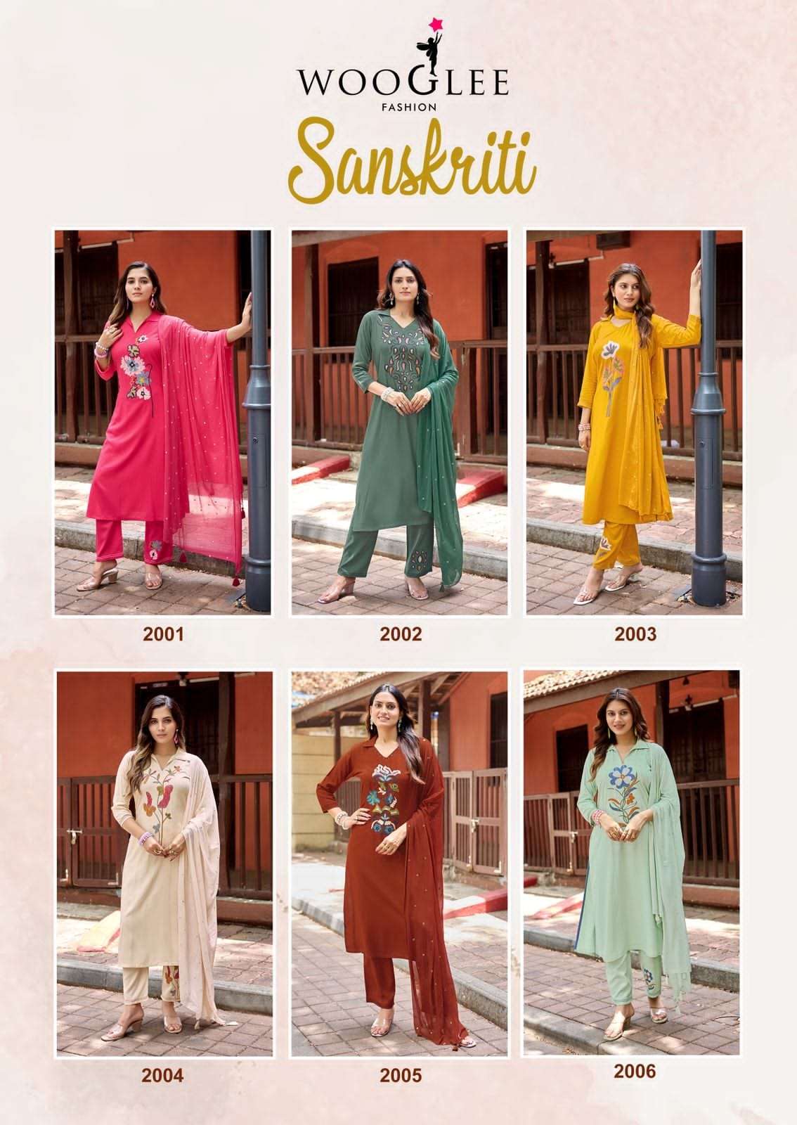 Wooglee Sanskriti Heavy Rayon Kurti Pant Dupatta Set - Amrah Wholesale